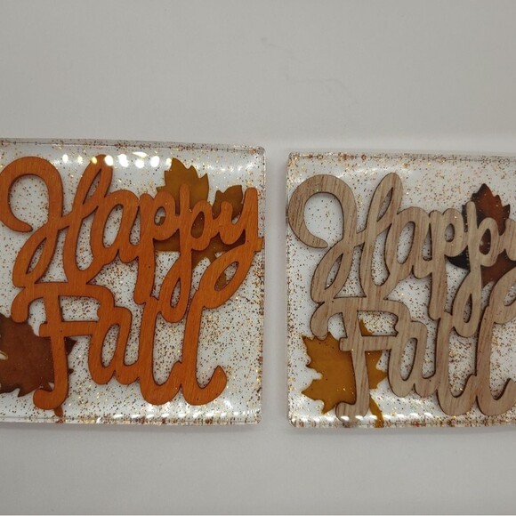 Coasters w/ Holder "Happy Fall" w/ Glitter - Picture 5 of 5